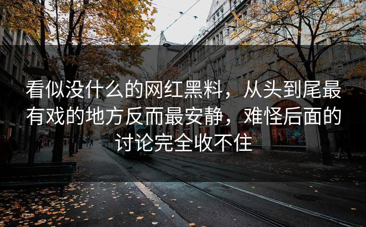 看似没什么的网红黑料,从头到尾最有戏的地方反而最安静,难怪后面的讨论完全收不住 看似没什么的网红黑料,从头到尾最有戏的地方反而最安静,难怪后面的讨论完全收不住